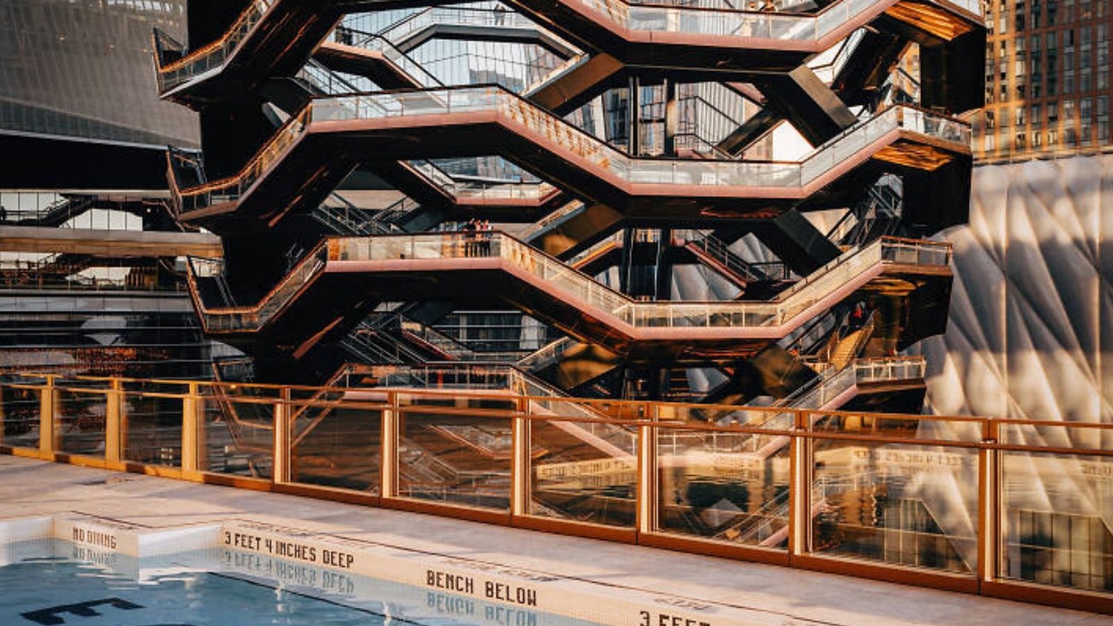 The Vessel seen from the Equinox Hotel Hudson Yards rooftop pool deck