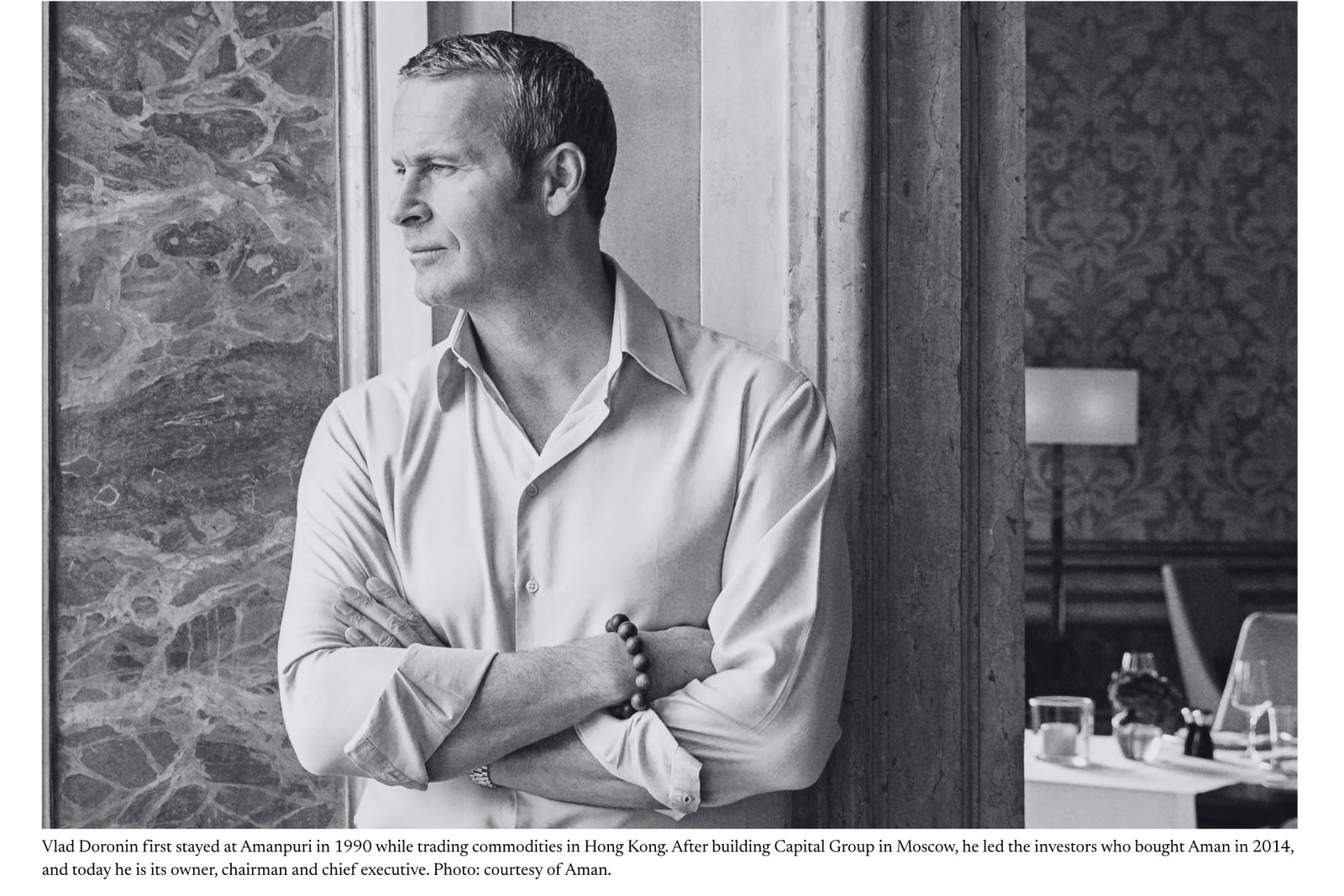 Vlad Doronin at Aman Venice, black and white