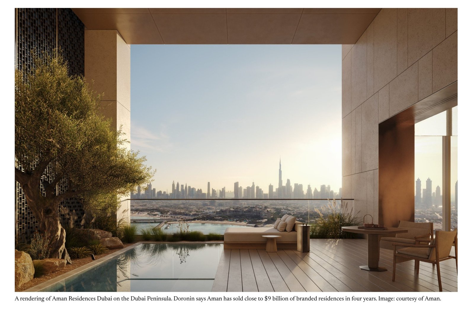 Rendering of a terrace at Aman Residences Dubai